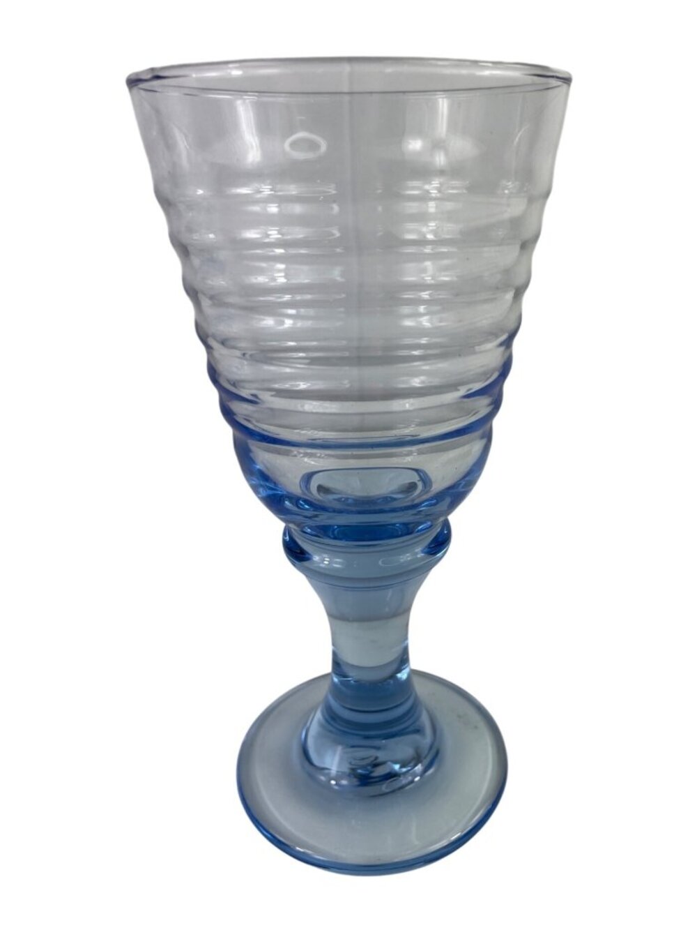 Set of 2 Vintage Libbey Sirrus Blue Ribbed Wine Glasses Goblets - Picture 3 of 8